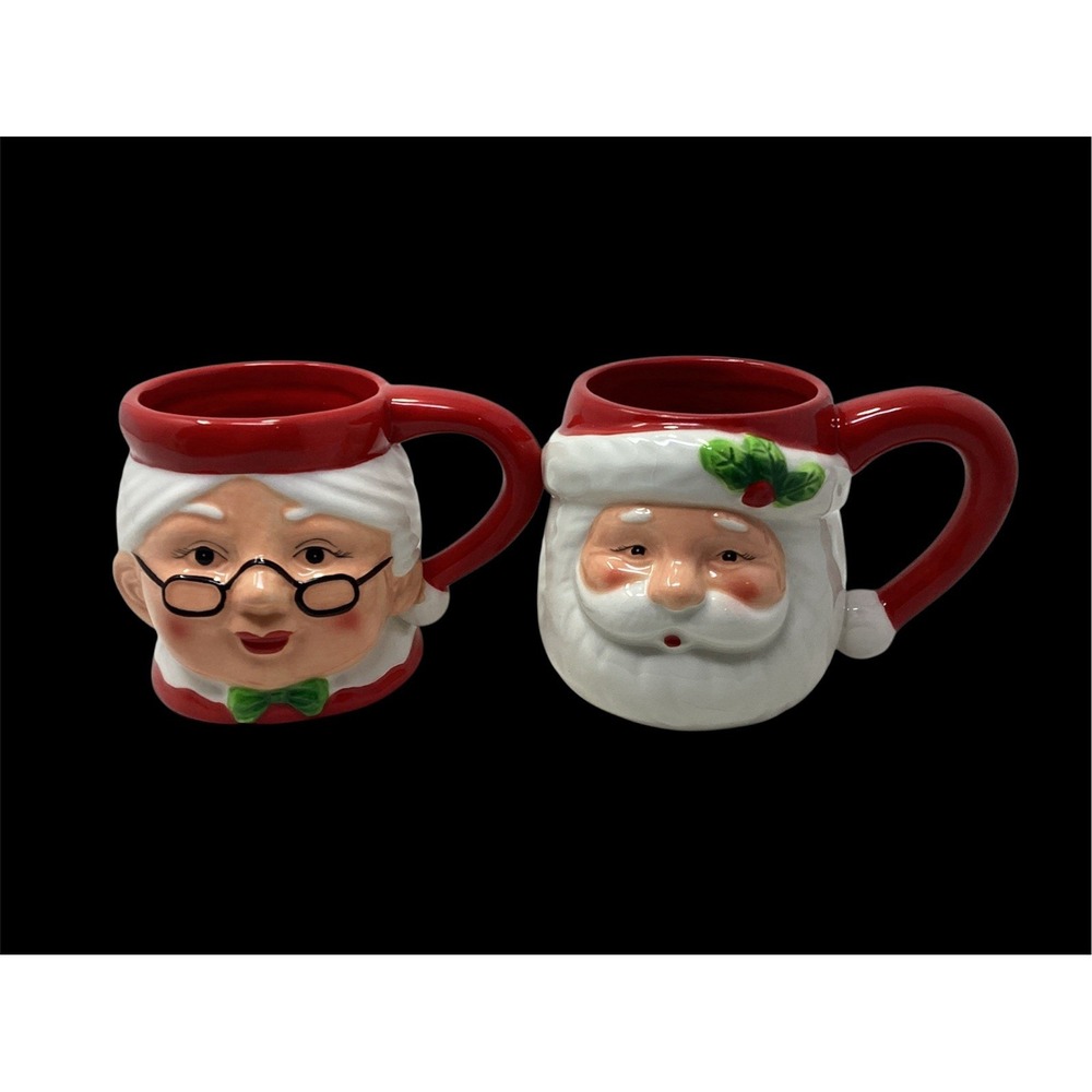 Set of Pier 1 Santa & Mrs Claus Mugs Christmas Retired Large Jolly Coffee Cocoa